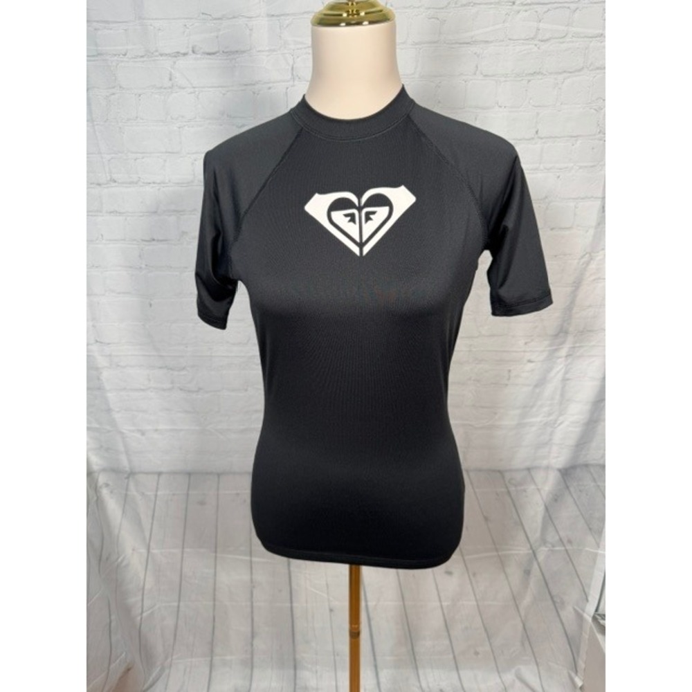 NWOT Roxy Whole Hearted Short Sleeve Rashguard Black Women's‎ L UPF 50